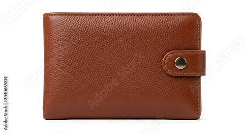 Elegant brown grainy leather bifold wallet with metal clasp