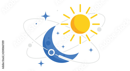 Obraz na plátně sun and moon illustration with orbits celestial bodies high quality professional