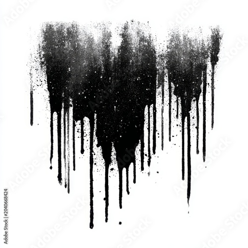 Black ink drip texture design with heavy paint splatter on clean isolated white surface.