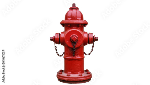 Fotografía Bright red metal fire hydrant with chains, isolated on transparent background