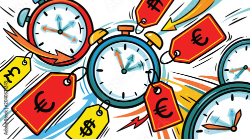 Canvas-taulu Clocks and price tags flying around.