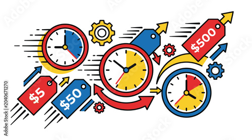 Foto Clocks and price tags flying fast.