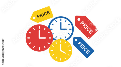 Obraz na płótnie Clocks with price tags around them.