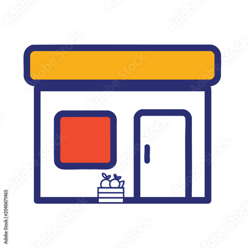 Minimalist vector illustration of a small fruit shop storefront icon.