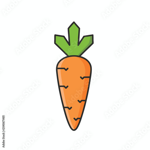 Minimalist vector illustration of a fresh orange carrot with green leaves.