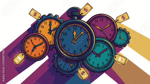Bild auf Leinwand Colorful Stopwatch and Clock Faces.