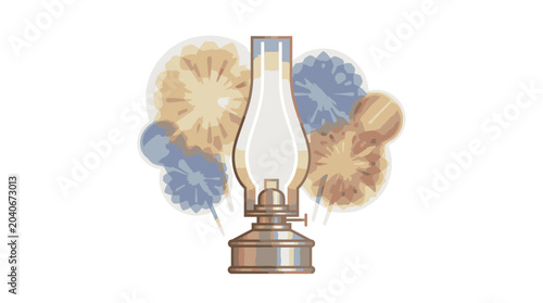 Photos Vintage kerosene lamp with metal base.