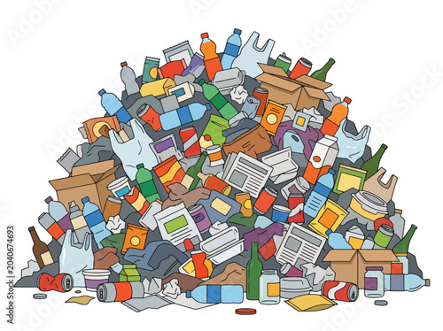 Bild auf Leinwand Large accumulation of plastic packaging, bottles, and mixed waste highlights gro