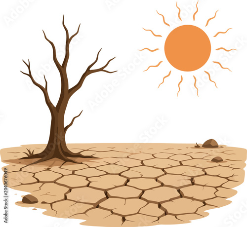 Foto Vsai dead tree standing on cracked dry earth under hot sun