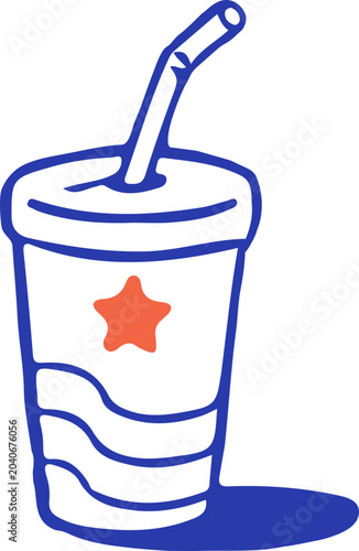 Hand drawn soft drink illustration. 4th of July BBQ doodles series. 4th of July designs. Independence Day graphic elements series for US 250th anniversary