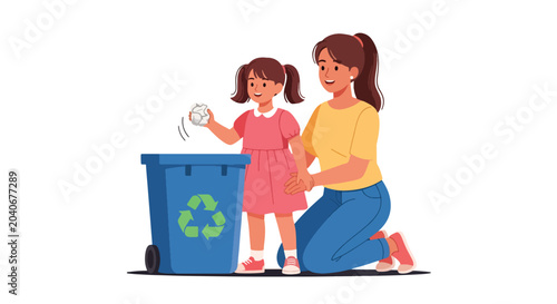Vászonkép Parent teaching a child how to sort recyclable materials encourages environmenta