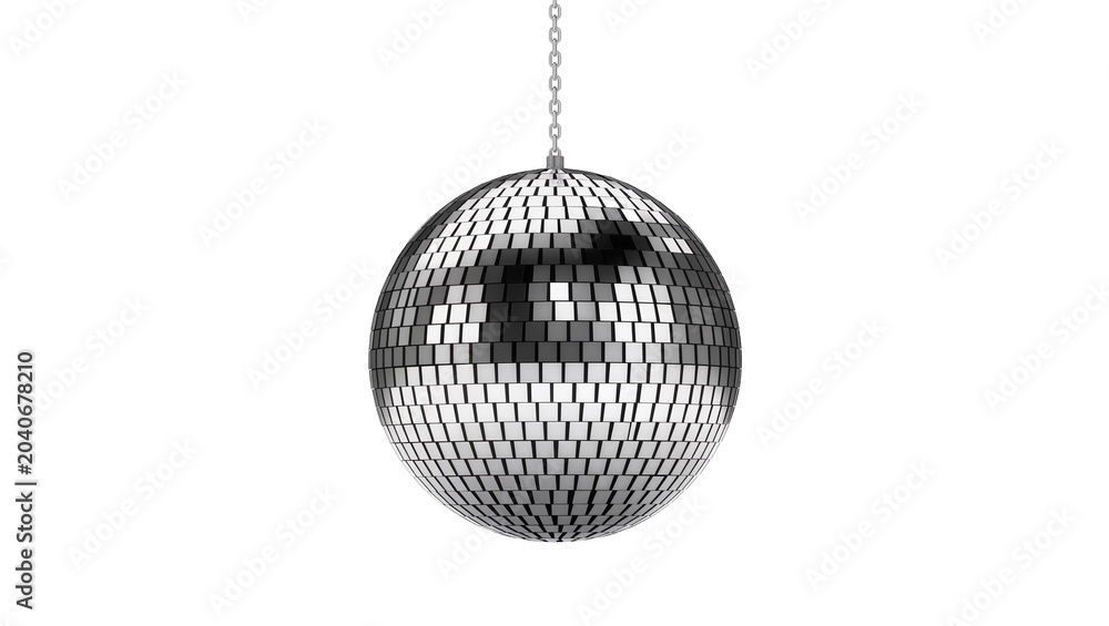 Obraz premium Shiny disco ball with metal chain, isolated on transparent background