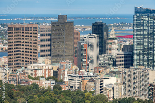 Panoramic aerial view of Downtown Boston, Massachusetts, USA