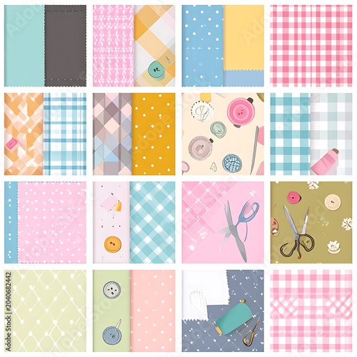 A colorful collage of 20 patterned squares for crafting