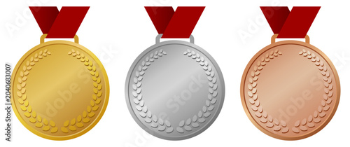 Fotografia 金銀銅メダルセット 表彰とランキングを表すアワードデザイン素材 Gold Silver Bronze Medal Set Award Ranking Badge