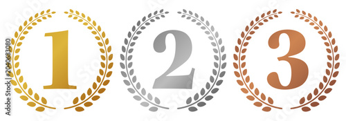 Quadro em tela 金銀銅メダルリボンセット 月桂冠付きアワードバッジ素材　Gold Silver Bronze Medal Ribbon Set Laurel Award Bad