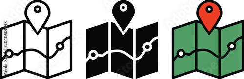 Foto Map icon with pin gps vector flat and location marker pointer place in isometric design, concept of road trip direction position symbol, travel destination trip point, city street navigator image