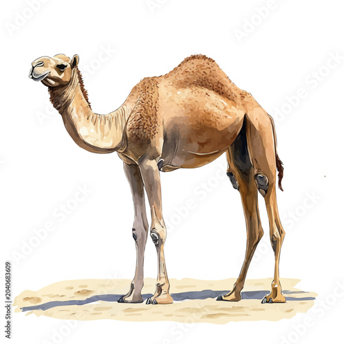 Tableau sur toile Bactrian Camel, realistic watercolor illustration vector, isolated on a white background