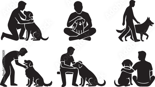 Cuadro en lienzo People Interacting with Dogs Set – Silhouette Icons