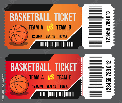 Basketball tickets, sports event tickets,  basketball vector sport ticket template layout editable 