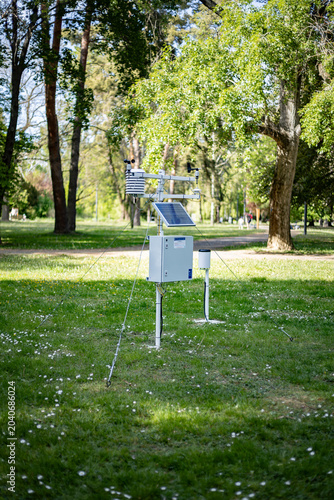 Professional automated solar-powered weather station in a public park
