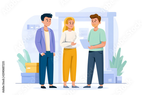 Engaging Team Collaboration: Three Professionals Discuss Strategies for Business Success in a Modern Office Setting