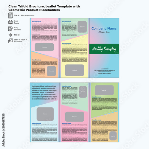 Clean Trifold Brochure, Leaflet Template with Geometric Product Placeholders
