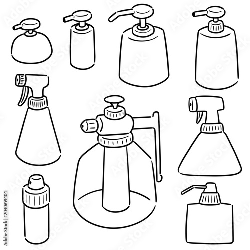 Hand drawn illustration of plastic pump bottle and spray bottle