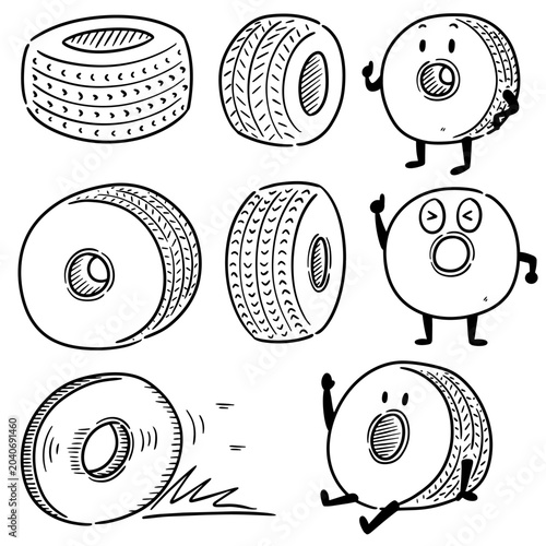 Hand drawn illustration of car tires