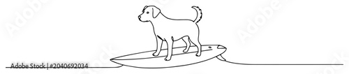 Photography dog surfing on a board in the sea
