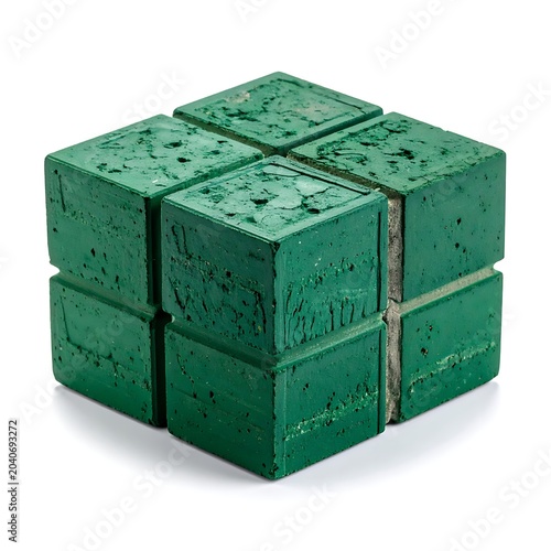 A stack of eight green cube-shaped objects