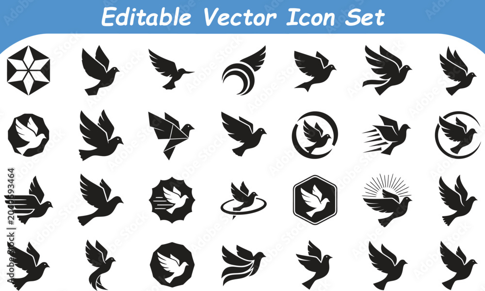 Fototapeta premium Modern vector icon set of doves and avian symbols with silhouette collection abstract minimalist