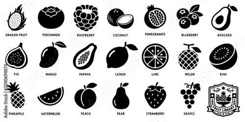 フルーツシルエットアイコンセット、果物コレクション／Fruit Silhouette Icon Set, Fruit Collection