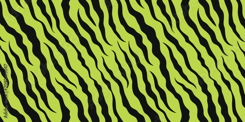 Abstract Neon Green Zebra Stripe Pattern Background with Wavy Organic Animal Print Texture, Modern Safari Inspired Seamless Graphic Design for Fashion Textile Wallpaper and Digital Art.