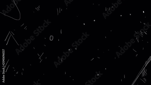 White lines with holes on a black background. Stock video with scratches and punctures in 4K with alpha channel. Hole punch and pierced dots concept with scratches.