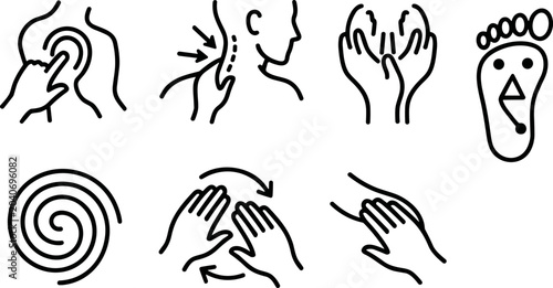 Cuadro en lienzo Set of simple line icons for massage and body care techniques.