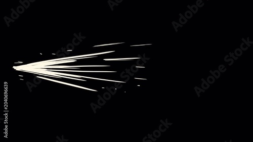 Animation of aerosol spray scattering on a black background. White sparks flying in all directions in 4K with alpha channel. Stock video with splashes.