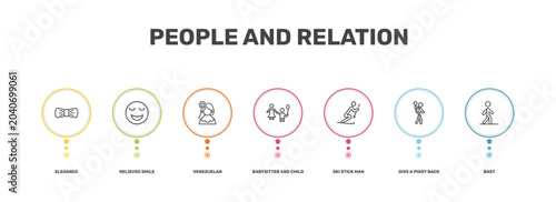 Obraz na plátně people and relation icon set with elegance, relieved smile, give a piggy back ri