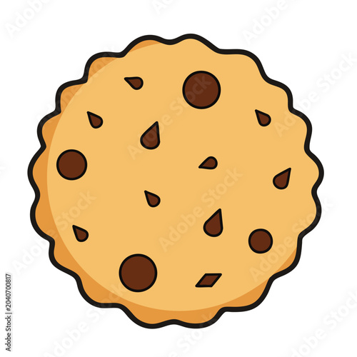 Cartoon vector illustration of a delicious chocolate chip cookie.