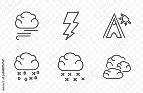 Slika na platnu weather icon set with blanket of fog, bolt, snowing, altostratus signs in flat o