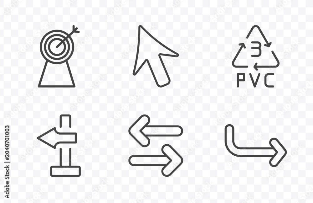 Fototapeta premium user interface icon set with archery champion, mouse cursor, opposite directions, curve right arrow signs in flat outline style