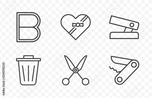 Foto tools and utensils icon set with bold, chote box, shear, penknife signs in flat