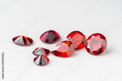 group of Red Ruby gemstone isolate on white background, close up shot