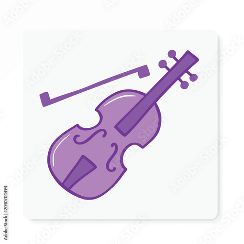 Stylized purple violin icon with a bow on a white square background.