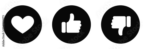 Tableau sur toile Love, like, and dislike icon on black circle with heart graphics, thumb up appro