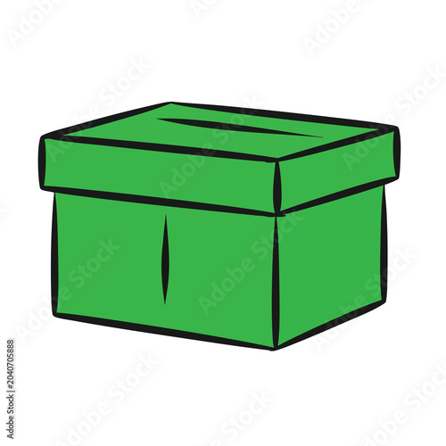 Cartoon Illustration of a Green Voting Ballot Box.