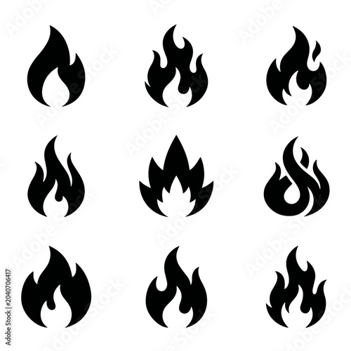 Minimalist Black Fire Flame Silhouette Collection for Logo Design