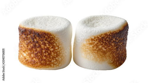 Tableau sur toile Two toasted marshmallows with golden brown toasted sides, isolated on transparen