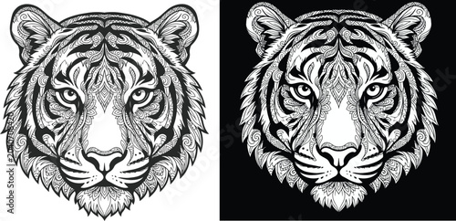 Φωτογραφία Minimalist Black and White Tiger Portrait in High Contrast Sketch Style