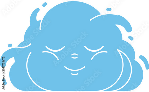 Photos Cloud Weather Icon with Smiling Face and Motion Lines, Cute Blue Background Illu